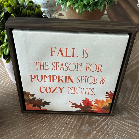 NEW! Rustic Cottage Fall Harvest Autumn Leaves Wood Frame Canvas Wall Art - Picture 2 of 4